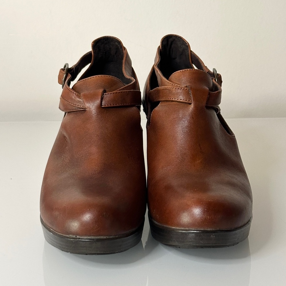 Dansko Franka Leather Cross Strap Wedges 39 Brown Booties - Picture 5 of 11